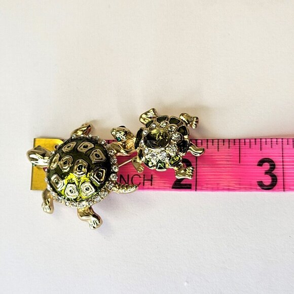 Tortoises Turtles Brooch Gold Tone Green Turtle Brooch - Picture 9 of 10